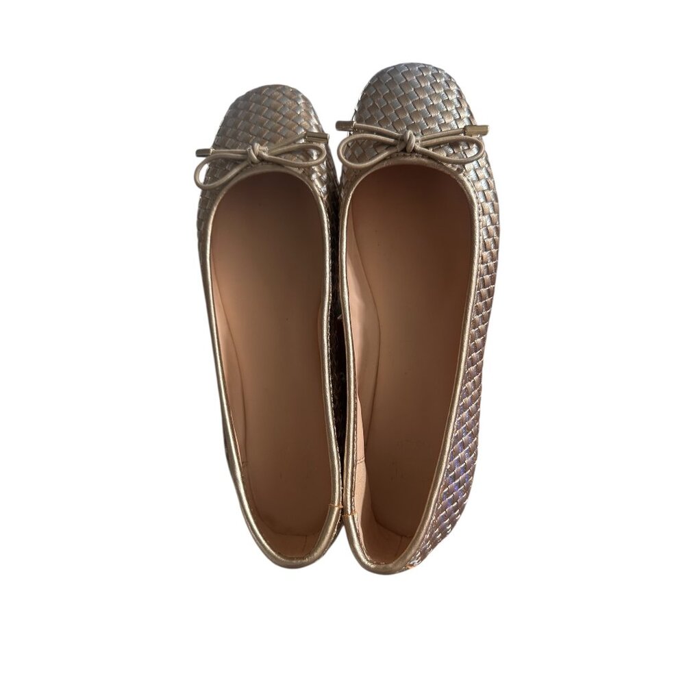 Dune London Metallic Woven Leather Ballet Flats 39 8.5 Gold Coquette Preppy Bow - Picture 6 of 10